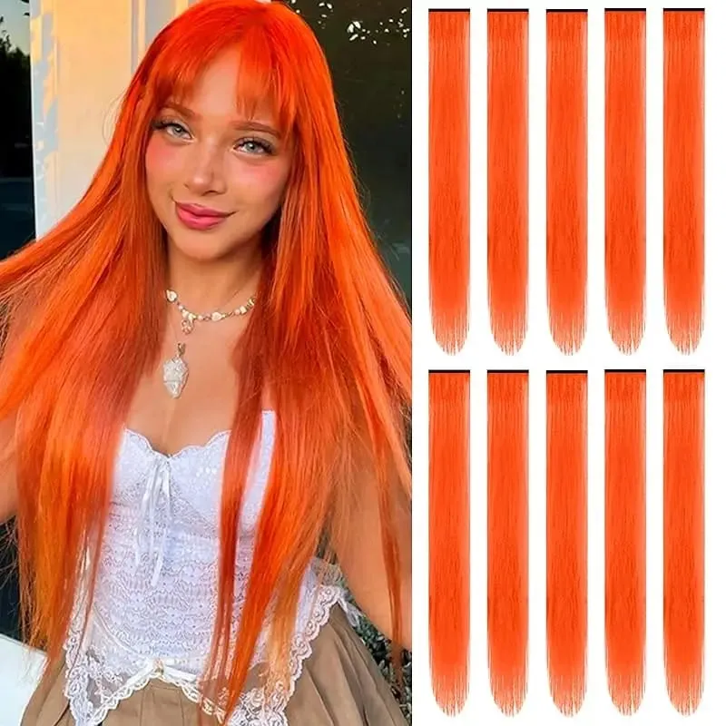 1 5 11 Pcs/lot Clip in Hair Extensions Multi-Colors Highlights Synthetic Hair 22 inch Rainbow Hairpieces for Girls Women 2030 — image 8