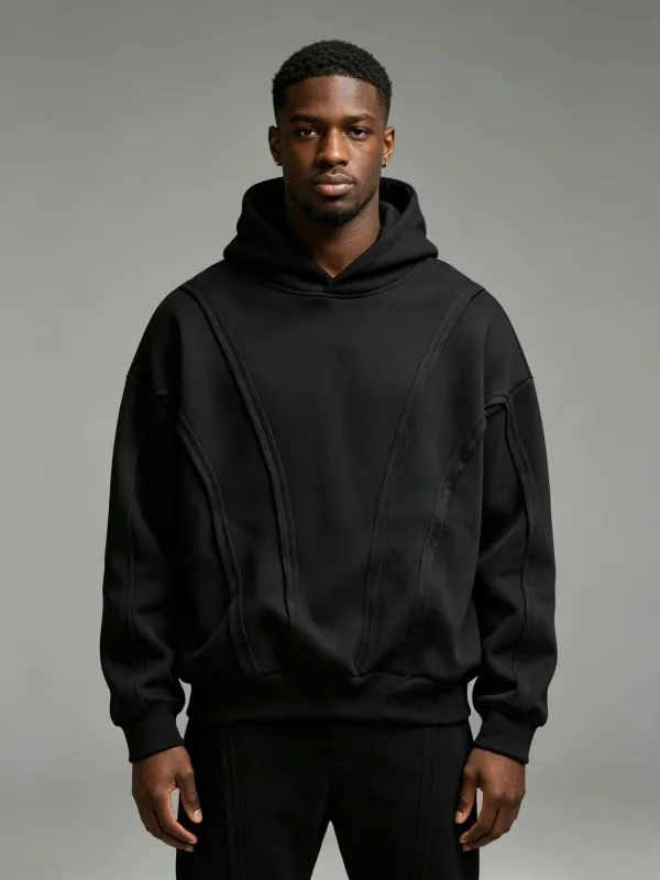 Striped solidcolor mens hooded sweatshirt with fleece forwarmth. Fashionable street casual loosefitting casual sweater with hood — image 1