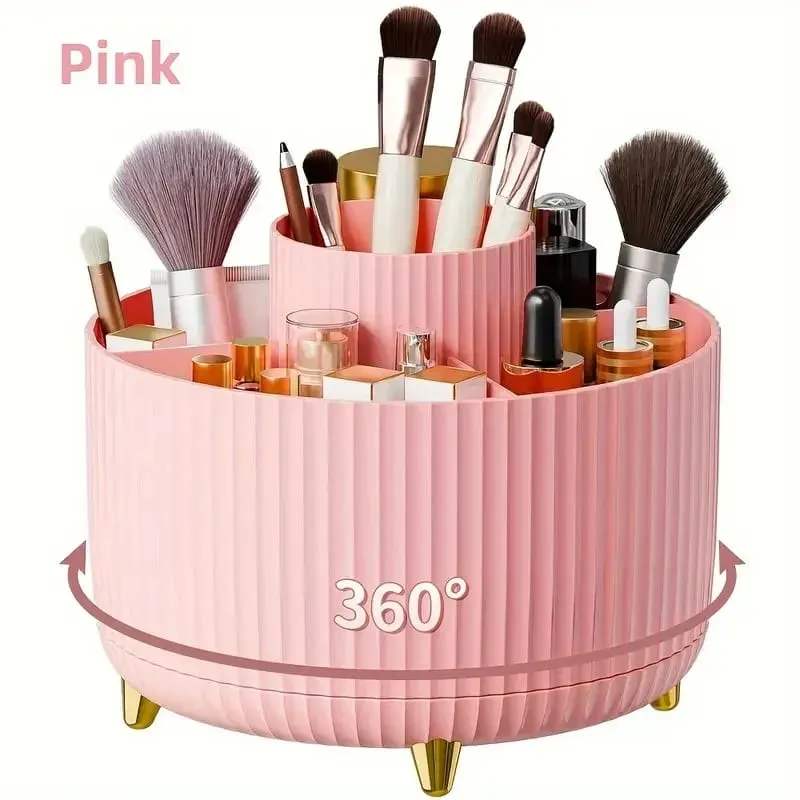 360° Rotating 5 Slot Makeup Brushes Holder Organizer Multi-Functional Desk Storage Cosmetics Storage for Vanity Desktop Bathroom — image 10