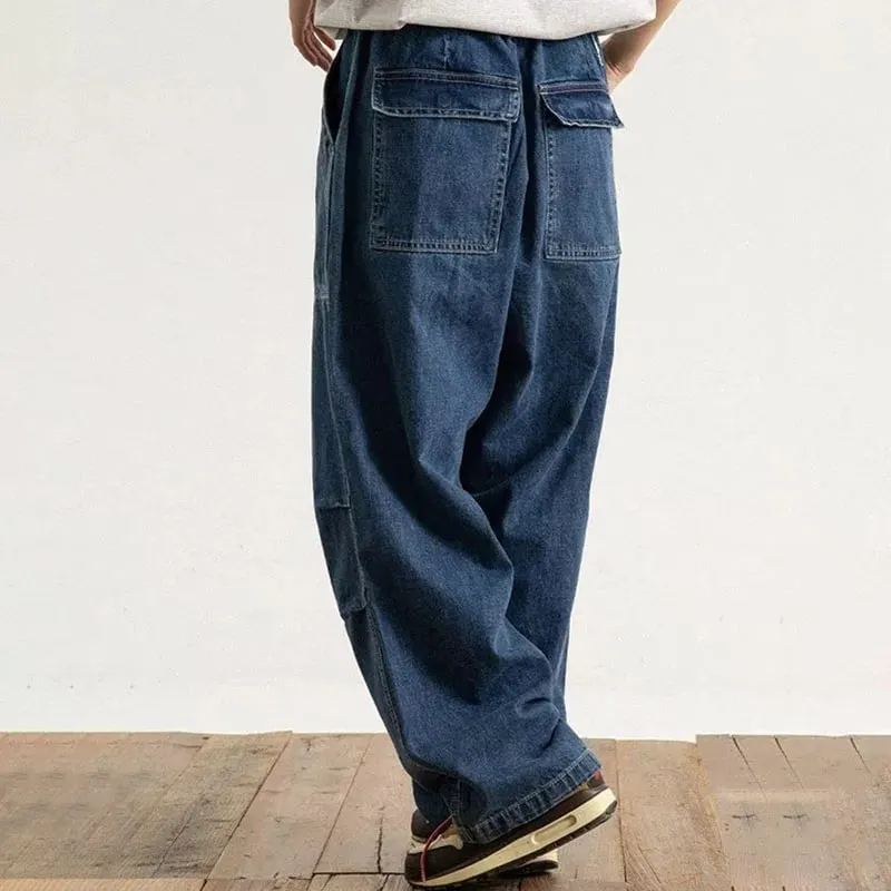 Spring And Autumn Japanese Style Oversized Straight Leg Jeans Loose Drawstring Workwear Pants Wide Leg Pants Men'S Pants — image 5