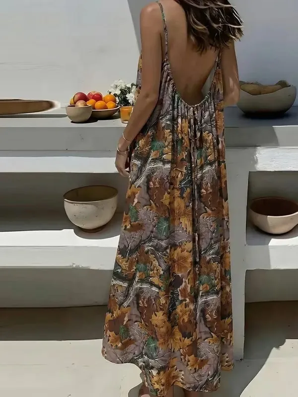 2026 Vacation Dresses For Ladies Spaghetti Strap Vestidos Beachwear Home Clothing Gentle Homewear Holiday Backless Loose Printed — image 11