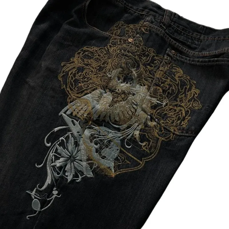 Fashion high street new pattern embroidered men jeans Y2K Gothic Harajuku hip-hop straight high waist wide leg pants — image 4