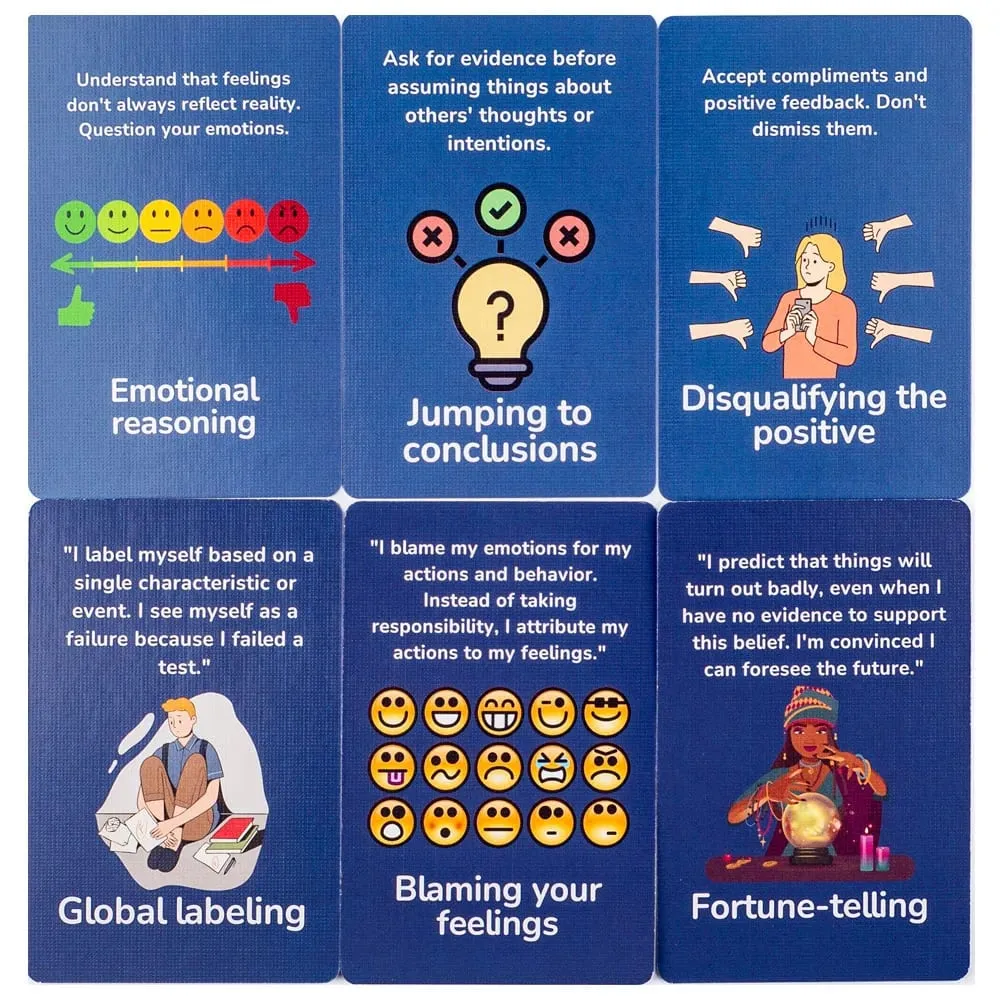 50 Cognitive Distortion Flashcards Identify Thinking Traps Practical Mental Wellness Strategies Emotional Management Board Game — image 6
