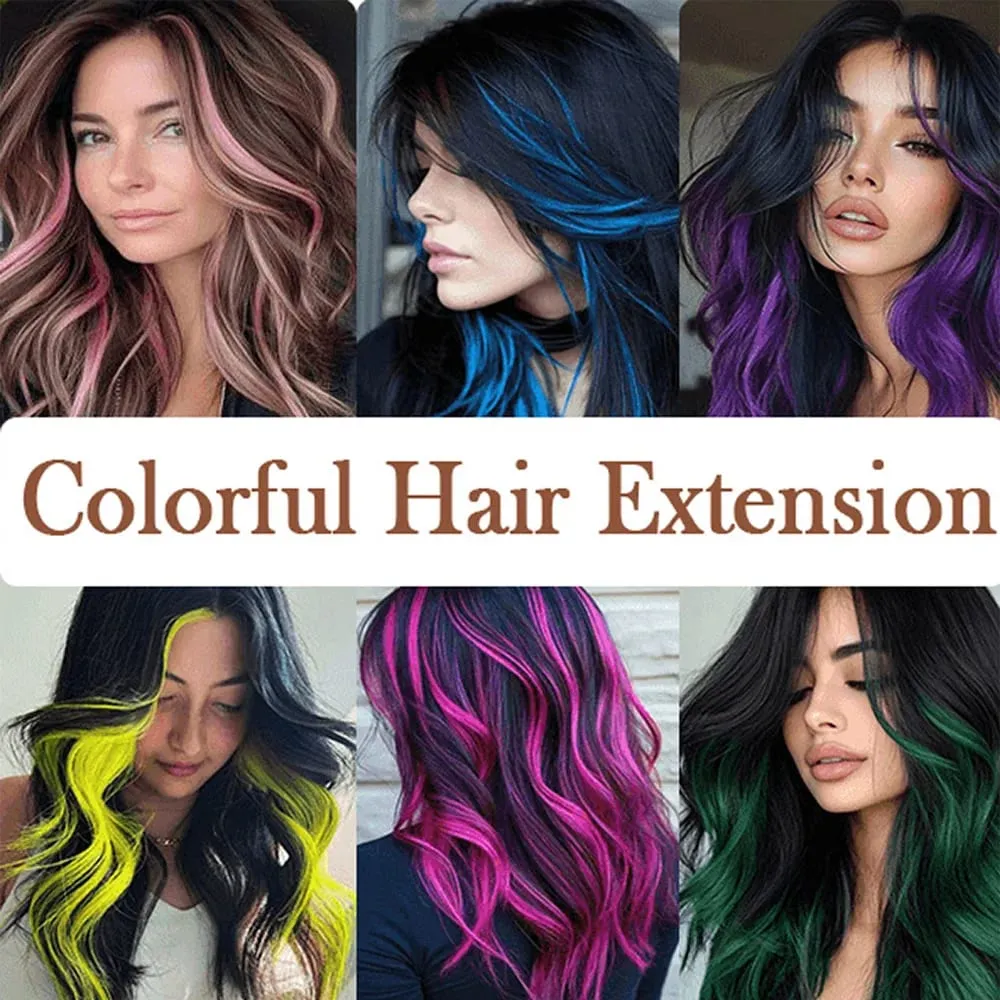 Synthetic Colorful 5pcs/set Clip Hair Extensions High Temperature Long Straight Hairpieces for Women Daily Party Use — image 7