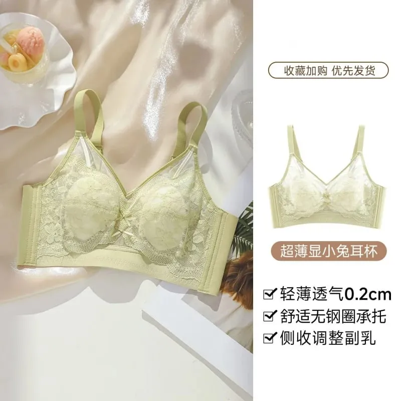 Women's lingerie for large busts minimizes appearance provides support and gathers side breasts summer thin French lace comfo — image 7
