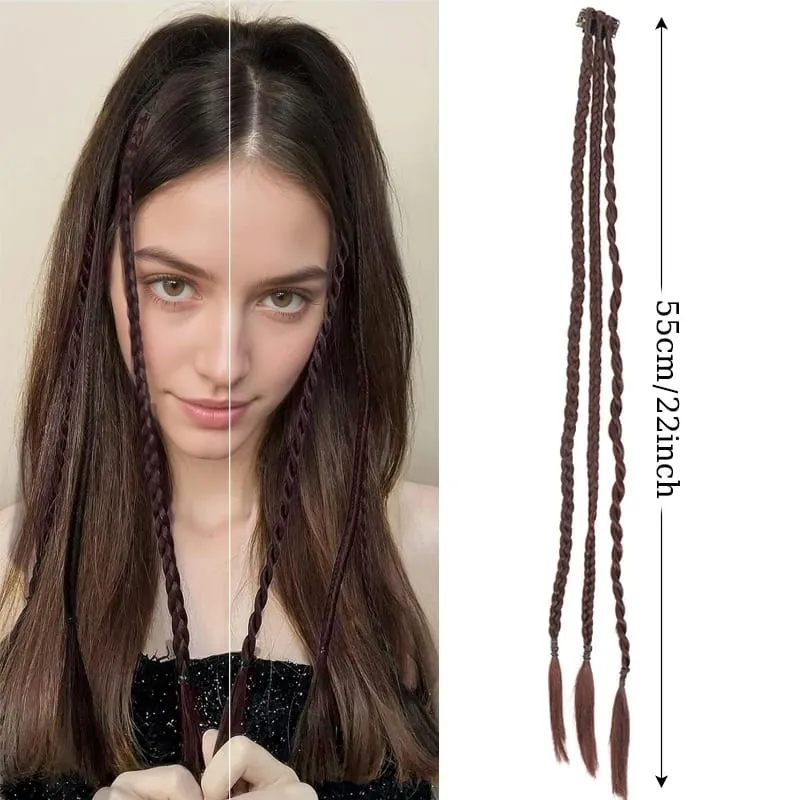 1Pc Clip in Braid Hair Extensions Wig 22inch Synthetic Braided Hairpiece 3 Braids on One Clip for Women Daily Costume Party Use — image 11