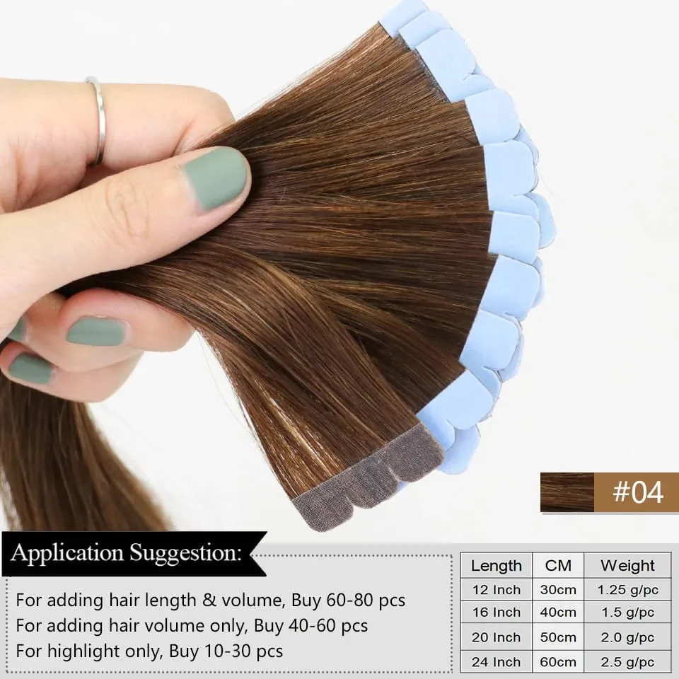 Mini Tape In Hair Extensions Human Hair PU Skin Weft Machine-Remy Straight Tape in Extensions 10pcs For Side Hair Tape ins