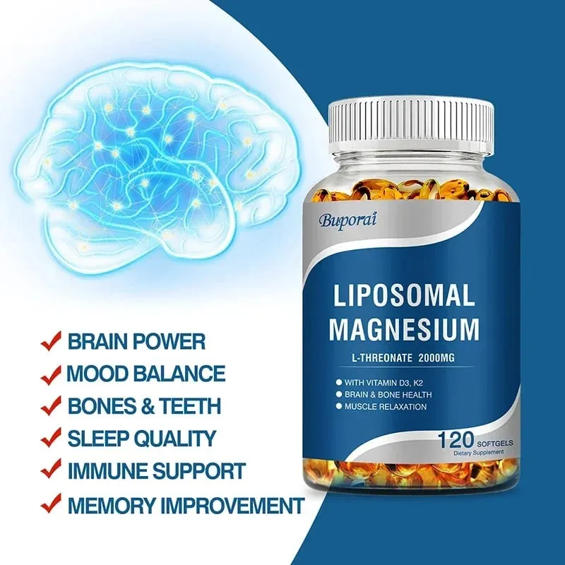 Liposomal Magnesium L-Threonate - Containing Vitamin D3 and K2 Supports Brain Bone Heart Muscle and Promotes Sleep