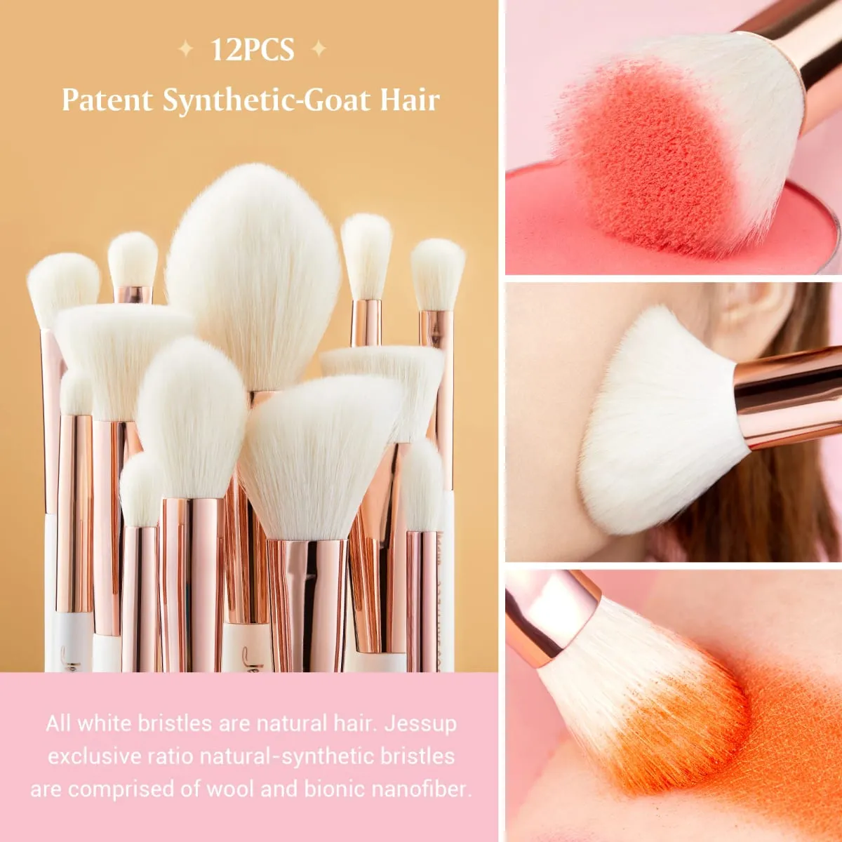 Jessup Professional แปรงแต่งหน้าแปรงแต่งหน้า 6-25 ชิ้นแปรงแต่งหน้าธรรมชาติสังเคราะห์ Foundation Powder Highlighter Pearl สีขาว T215 — image 3