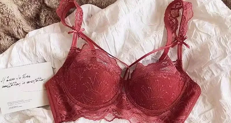 French Pure Lace Bralette Petite Bralet Set Košíčky AABB s odnímatelnými ramínky a tenkými vycpávkami Push Up Měkká kostice Sexy Dámské — image 11