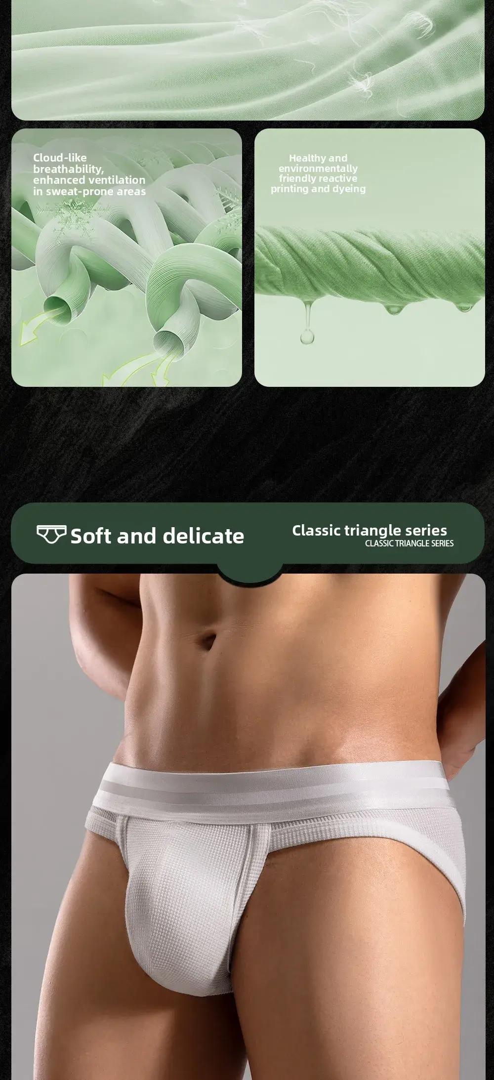 3pcs Sexy Men Waffle Cotton Briefs with Raised Bag Support Pouch with Hole U Spacious Separate Crotch Breathable Anti-sweat — image 5