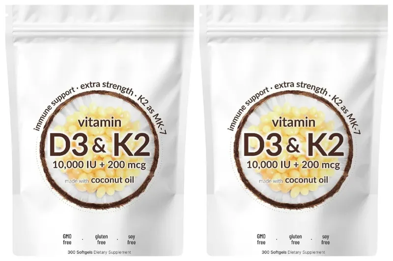 Vitamin D3 K2 Softgels with MK-7 10000 IU Vitamin D3 200mcg K2 Soy Free Gluten Free Daily Nutrition Supplement 300 Softgels — image 8