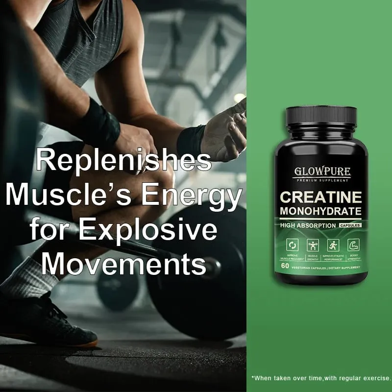 Creatine Monohydrate Capsules for Muscle Endurance Workout Recovery Mass Gainer Strength Performance Nutritional Supplement