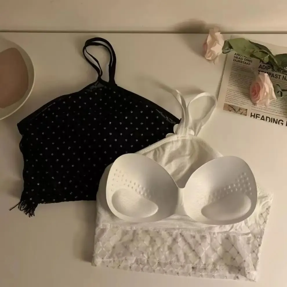 Decorative Halter Top with Padded Cups Long Tassel Pearl Sparkling Diamond Retro Millennial Style Sexy Halter — image 7