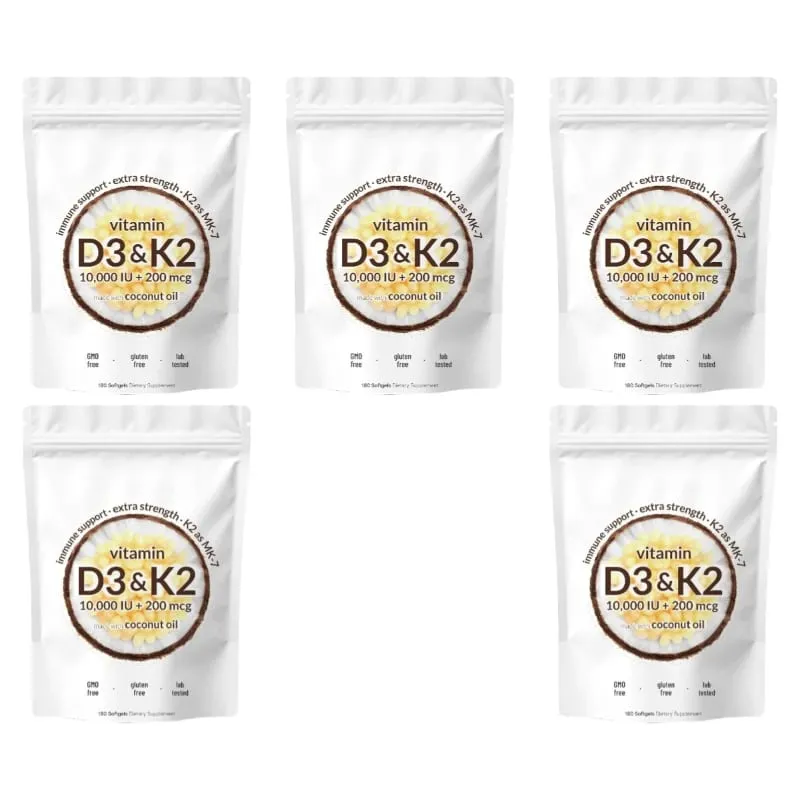 Vitamin D3 K2 Softgels with MK-7 and Coconut Oil 10 000 IU + 200 Mcg Adult Bone and Immune Wellness Support 180 Mini Softgels — image 11