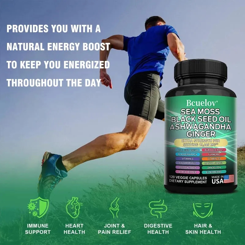 All in One Supplement with Sea Moss Black Seed Oil Ashwagandha Ginger Enhanced Immunity & Energy 120 Capsules — image 3