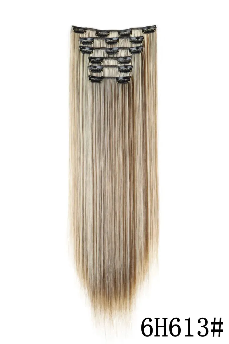 24Inch 16 Clips in Hair Extensions Long Straight Hairstyle Blonde Black Hairpieces Heat Resistant False Hair Daily Use Cosplay — image 17