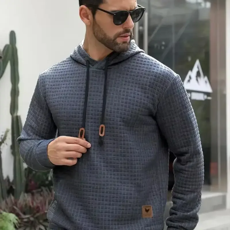Men's Autumn Winter Jacquard Plaid Hoodie Long Sleeve Casual Pullover Fitness Running Sports Hooded Jacket Activewear Sweatshirt — image 4