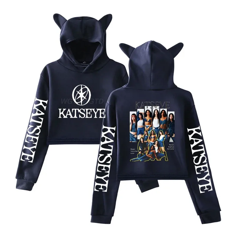 Harajuku Fashion Streetwear Girls Hoodie KATSEYE New Street Style Cat Ear Crop Tops Pullover Girl Vintage Gothic Y2k Sweatshirts — image 7