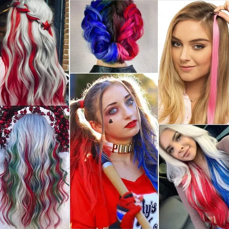 Halloween hair accessory with 5 red and blue hair clips colorful synthetic hair extensions suitable for girl role-playing — image 6