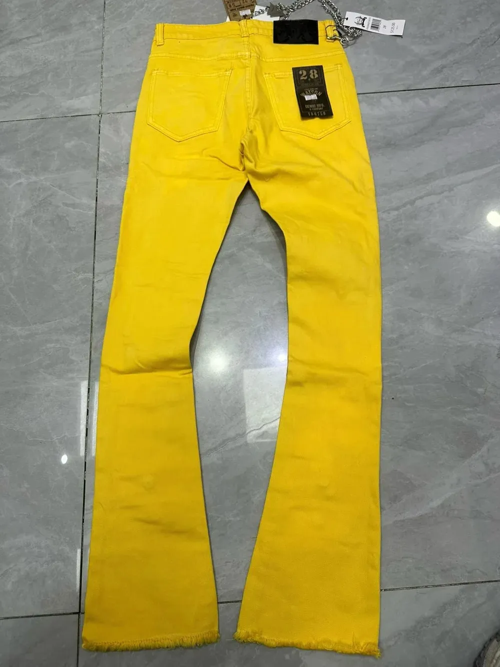 2026 Men's Multi-Pocket High Street Quality Slim Fit Skinny Long Denim Flared Men Yellow Red Pink Jeans Pants — image 6