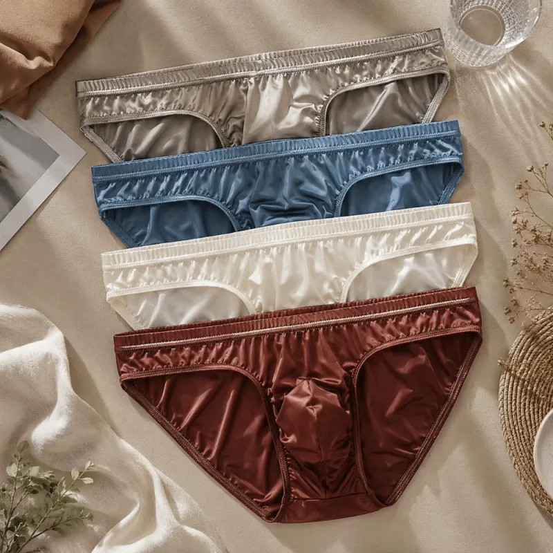 Cool Smooth Men's Underwear Low Waist Bulge Pouch Ice Silk Briefs Lingerie Breathable Satin Silk Panties Daily Routine