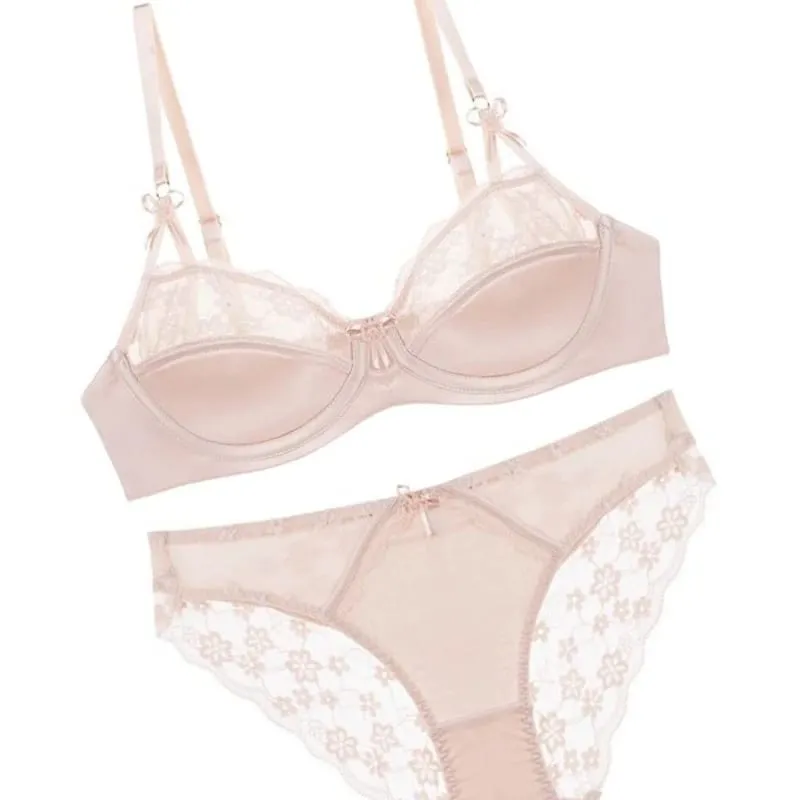 Ensemble de soutien-gorge français en dentelle pour femmes, demi-tasse fine, minimiseur pour gros buste, Push Up, Anti-affaissement, soutien latéral, confortable, ensemble de Lingerie quotidienne Sexy — image 4
