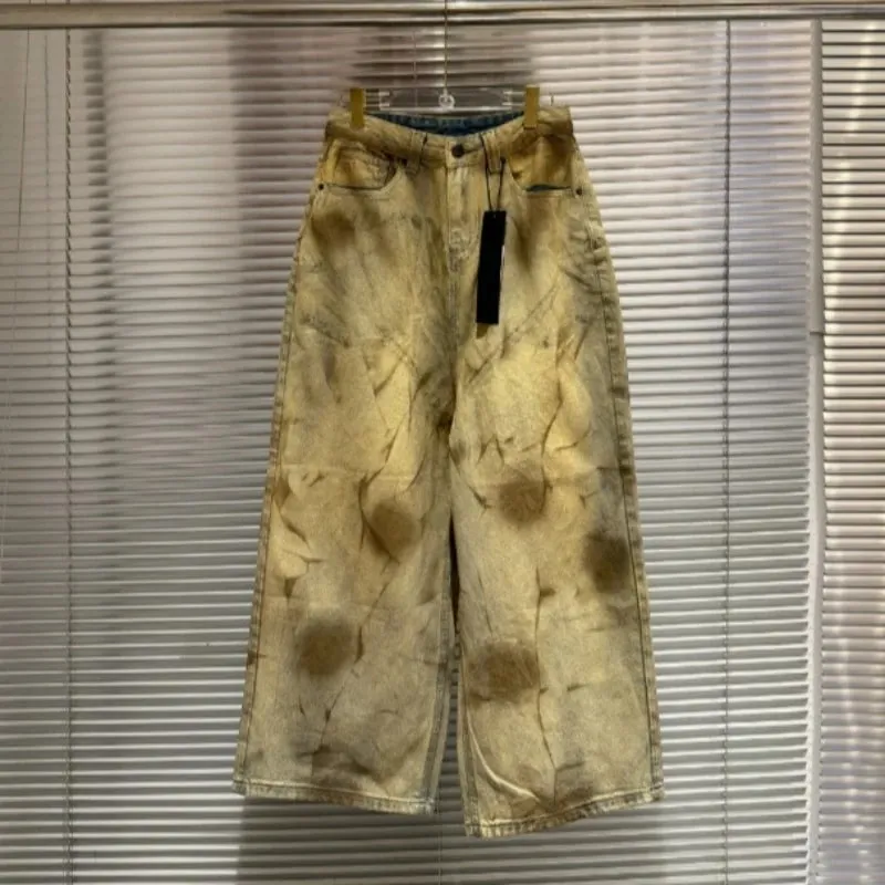 Latui Atelier High-Quality ROSE Stained and Weathered Embroidered Denim Pants with Flared Leg Design jeans — image 1