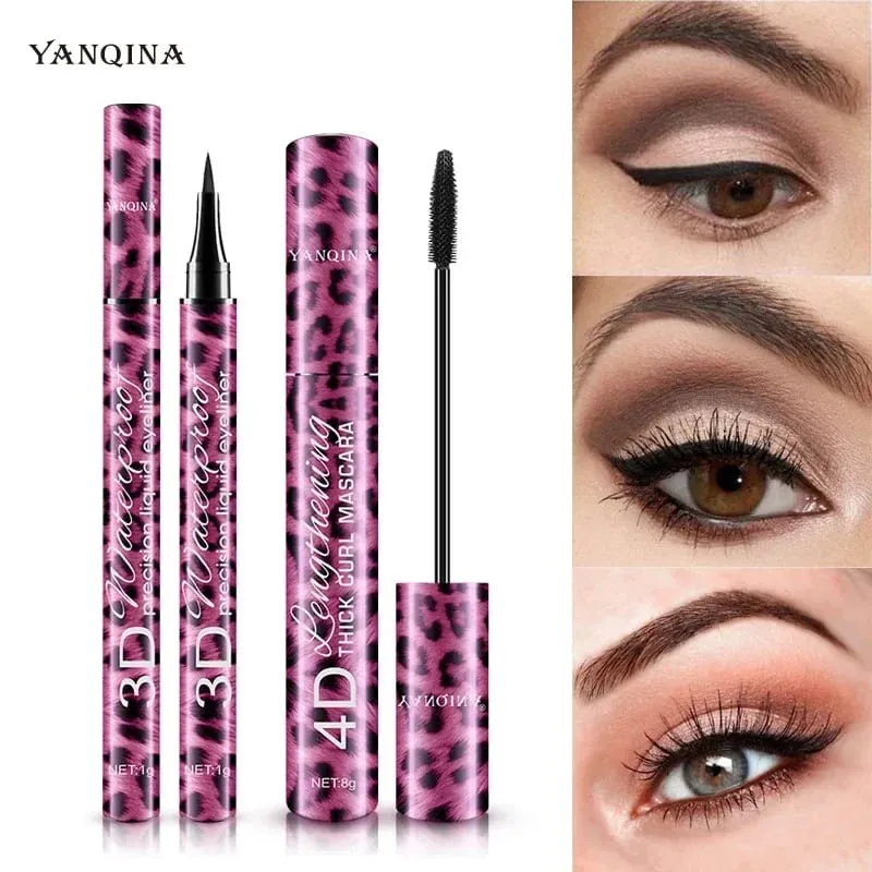 Flydende Eyeliner Blyant+4D Vandtæt Mascara Sæt Kosmetik Eye Liner Tyk Curling Mascara Øjenbryn Blyant Øjenmakeup — image 5