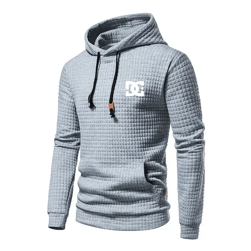 2025 New Spring and Autumn Europe Men DC Letters Printed Casual Large Pocket Hoodie Jumper Small Plaid Jacquard Plus Size — image 7