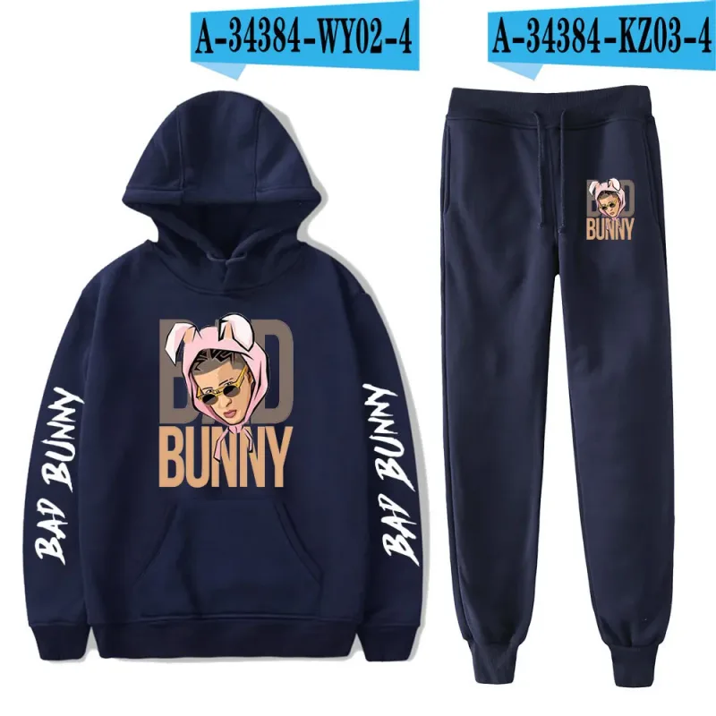 Harajuku Comfortable Funny bad bunny Print Sweatshirt Sweatpants Suit Men/Women Hoodies+ Trousers Suit Cute 2 Piece Set Clothes — image 61