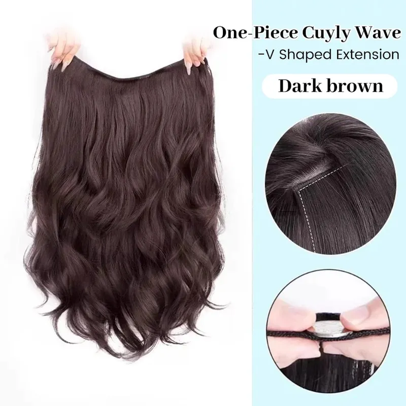 20Inch Synthetic Long Curly Wavy Layered V-Shaped Clip-in Hair Extension 4 Clip Heat Resistant Hairpiece for Women Daily Party — image 9