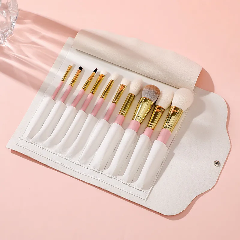10pcs Pink Makeup Brushes Eyeshadow Brush Blush Liquid Foundation BB Cream Brushes Goat Hair Make Up Brushes Bag Cosmetic Tools — image 3