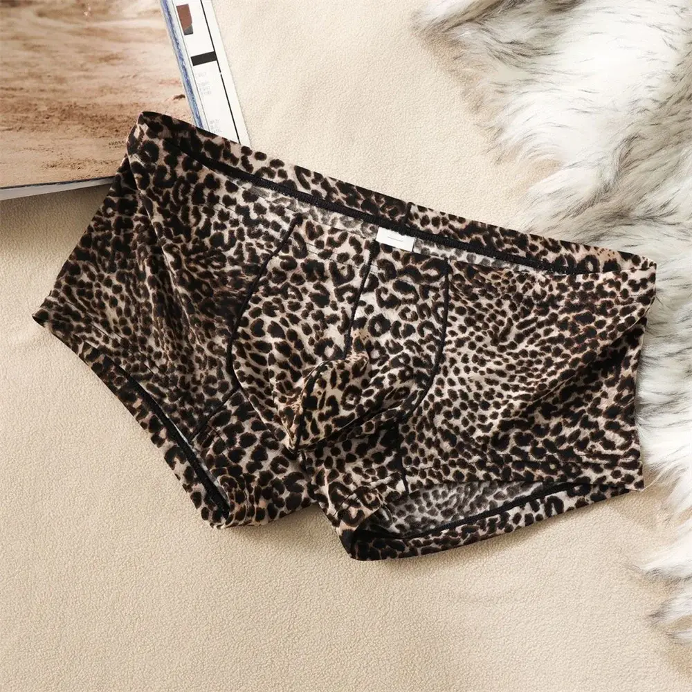 Hot Men's Low Waist Sexy Leopard Print Boxer Shorts Comfortable Summer Thin Male Trunk Underwear Plus Size — image 3
