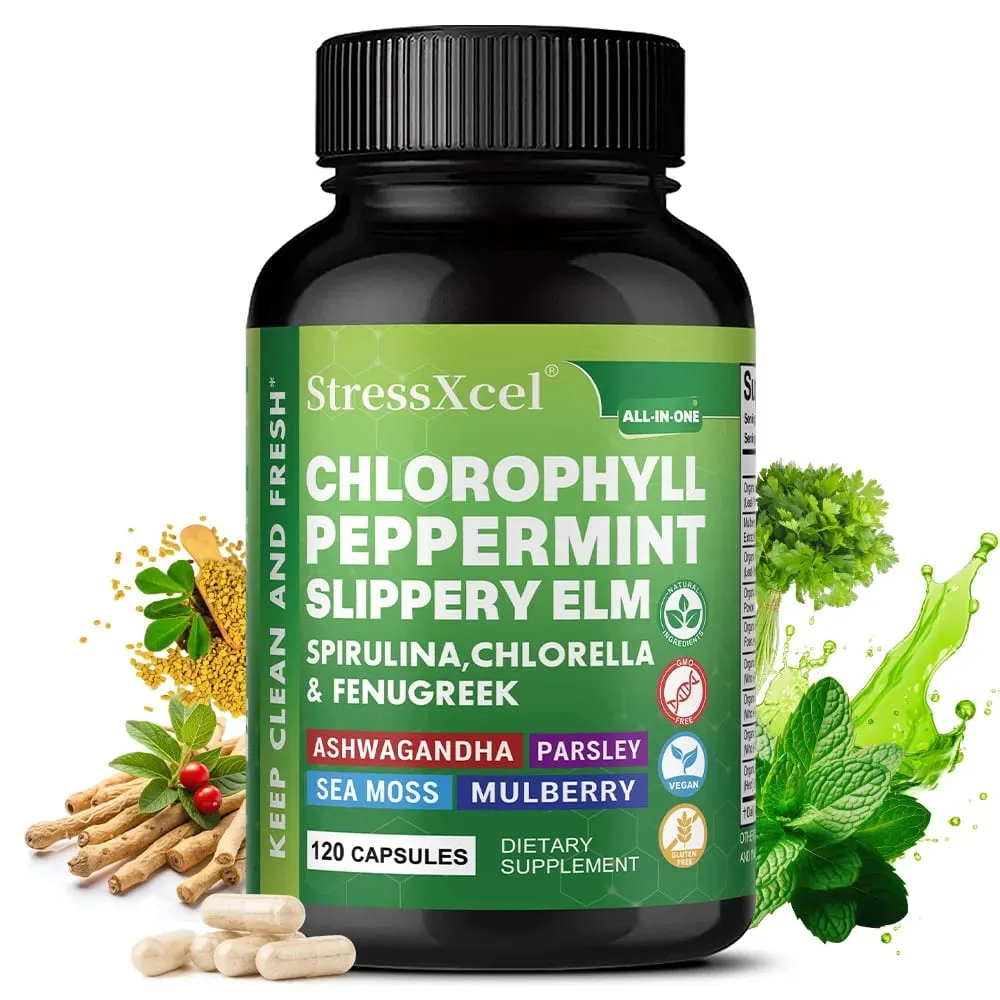 Chlorophyll Capsules with Peppermint - Supports Internal Cleanse Gut Health pH Balance Natural Freshness & Daily Wellness