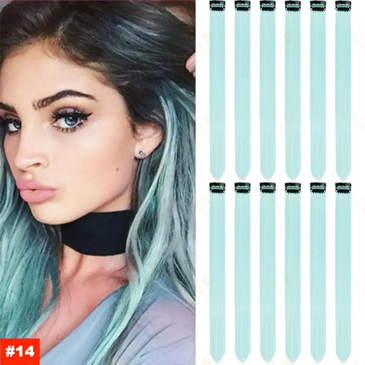 2026 Colored Highlight Hair Extensions 22 Inch Synthetic Rainbow Long Straight Hairpieces Purple Pink Blue for Women Girls Kids — image 13