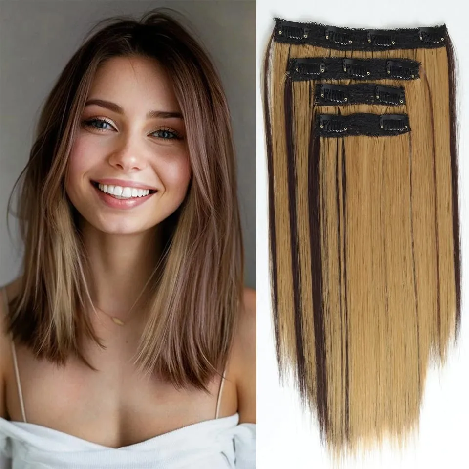 14inch Synthetic Wig Four-Piece Straight Hair Extension Wig BB Clip Style Suitable For Women Christmas New Year Carnival Music — image 9