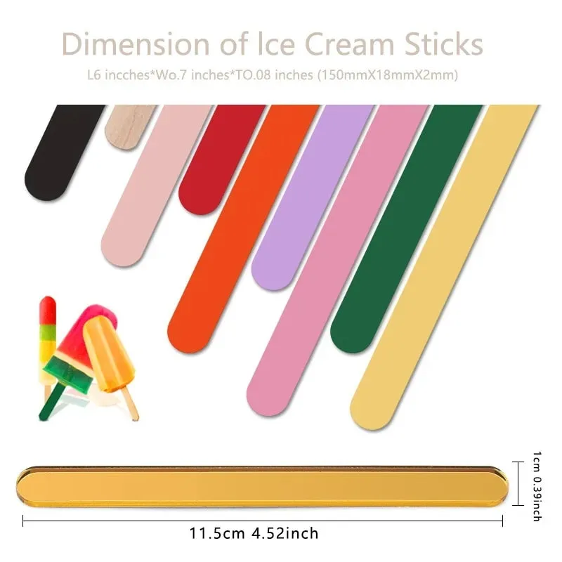 Food Grade Acrylic Ice Cream Sticks 10pcs/set Colorful Light Popsicle Stick Stirring Rod Distinguishing Labels Kitchen Tools — image 6