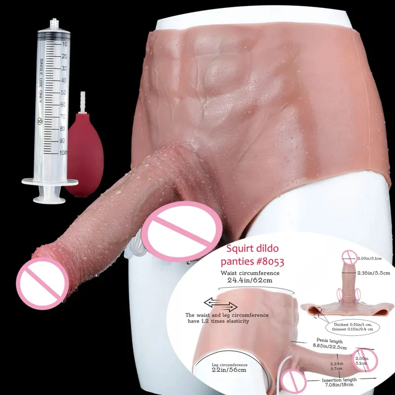 Black Nude Strapon Big Realistic Ejaculation Dildo Silicone Squirting Panties With Simulated Solid Penis Sex Toy For Women