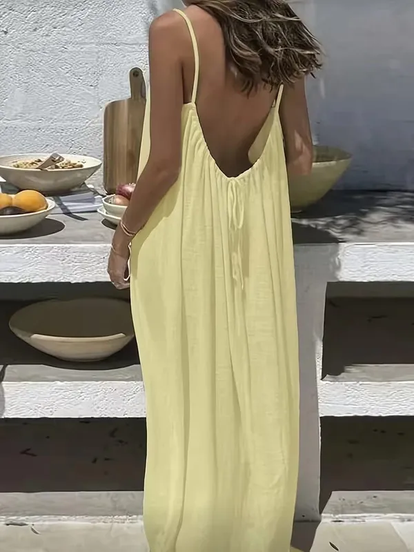 2026 Summer Casual Spaghetti Strap Long Dress Women Comfortable Sleepwear Loose Homewear Vacation Sleeveless Backless Dresses — image 19