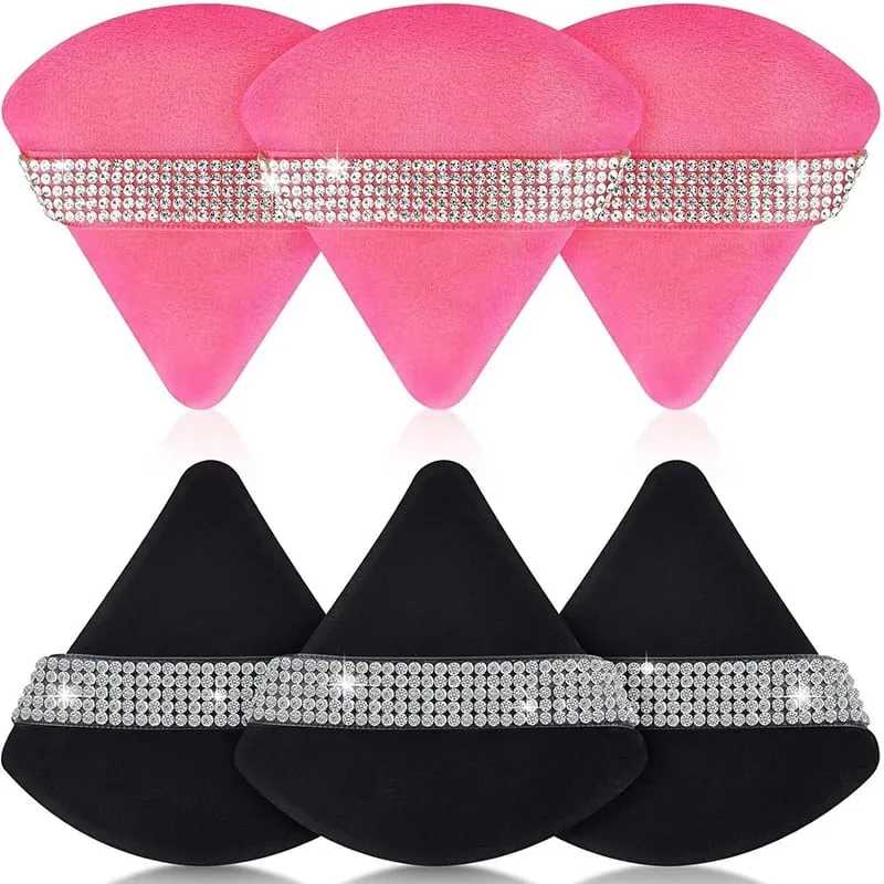 Diamond Triangle Velvet Setting Puff Ribbon Detail Powder Sponge Smooth Finishing Soft Puff for Loose Pressed Powder Application