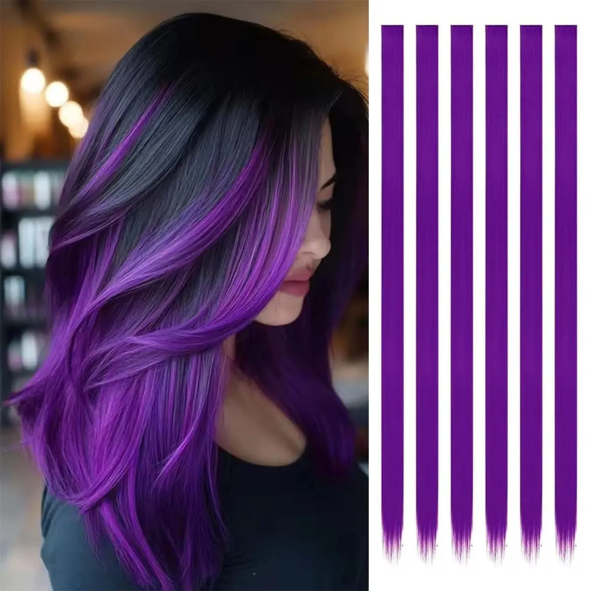 6 Pcs Clip Extensions Synthetic 24 Inch Colored Hair Extensions Party Highlights Long Straight Hairpieces for Women Kids Girl — image 22