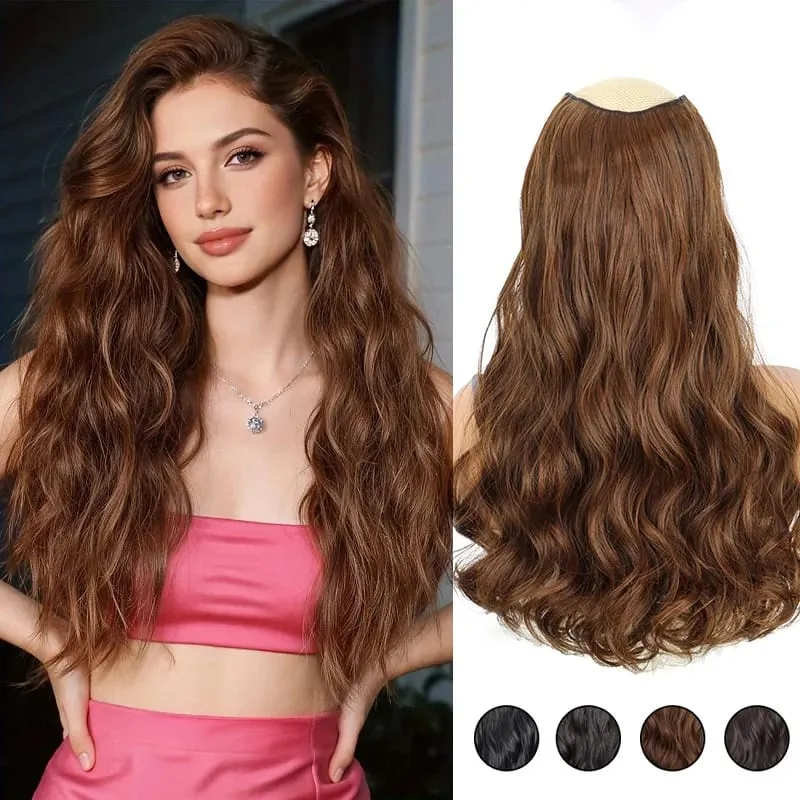 20Inch Synthetic Long Curly Wavy Hair Extension Fluffy Increase Volume Extension Hairpiece for Women Daily Use — image 2