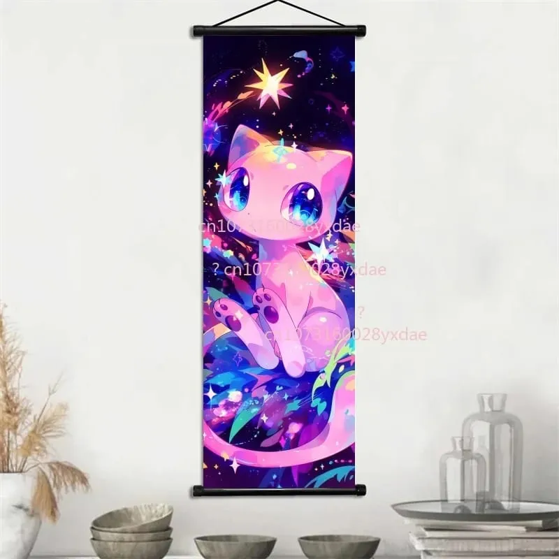 Anime Printed Pokemon Poster Cartoon Wall Artwork Gengar Squirtle Bulbasaur Pikachu Hanging Scroll Family Room Decoration