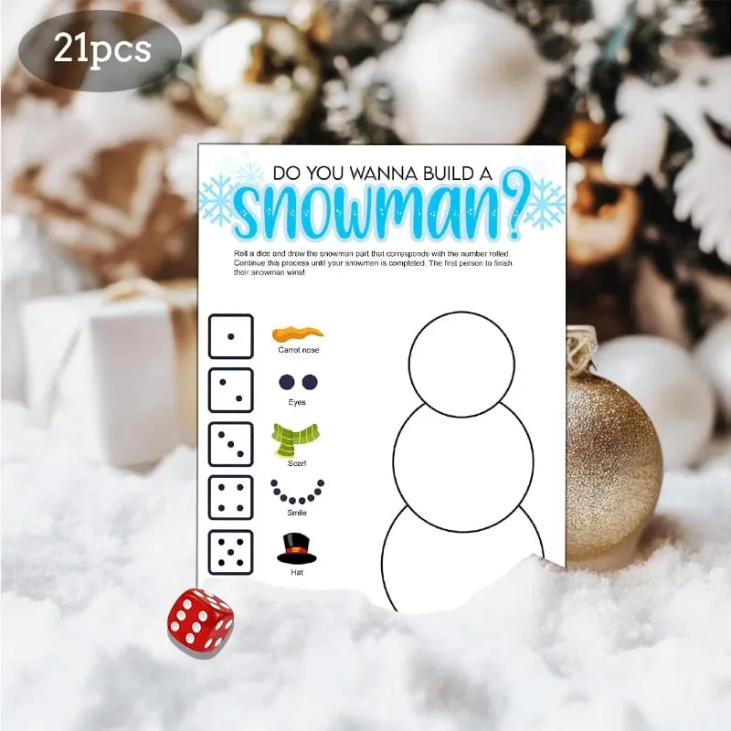 21pcs Christmas Roll a Snowman Game Cards Dice Rolling Game Set Snowman Drawing Game Family Party and Holiday Party Game — image 2
