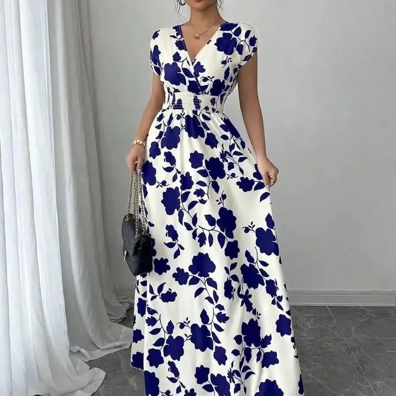 Women's Ditsy Floral V-Neck Sleeveless Waisted Maxi Dress — image 6