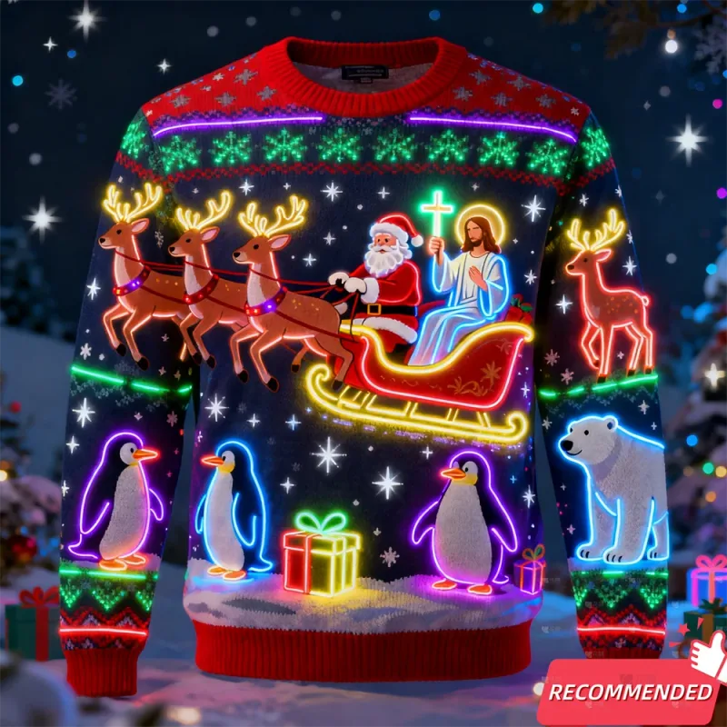 Fake Neon Light 3D Printed Ugly Xmas Sweater For Women Men Clothes Merry Christmas Snowman Funny Santa Jesus Pullovers Tracksuit — image 3