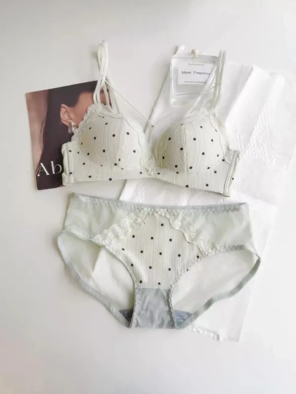 Elegant Japanese Polka Dot Bra & Brief Set Push Up Plunge Small Bust Lift Support Anti Sag Side Coverage Adjustable Comfort — image 9