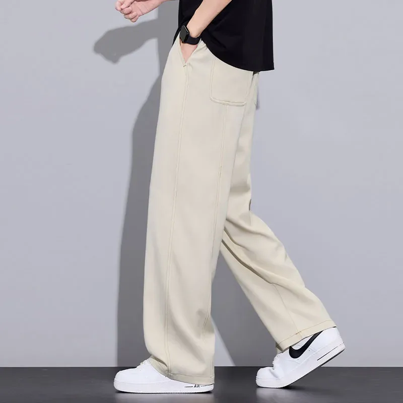 Men's Summer Lyocell Thin Wide Leg Jeans Ice Silk Cool Breathable Elastic Waist Casual Streetwear Denim Pants Daily Wear for Men