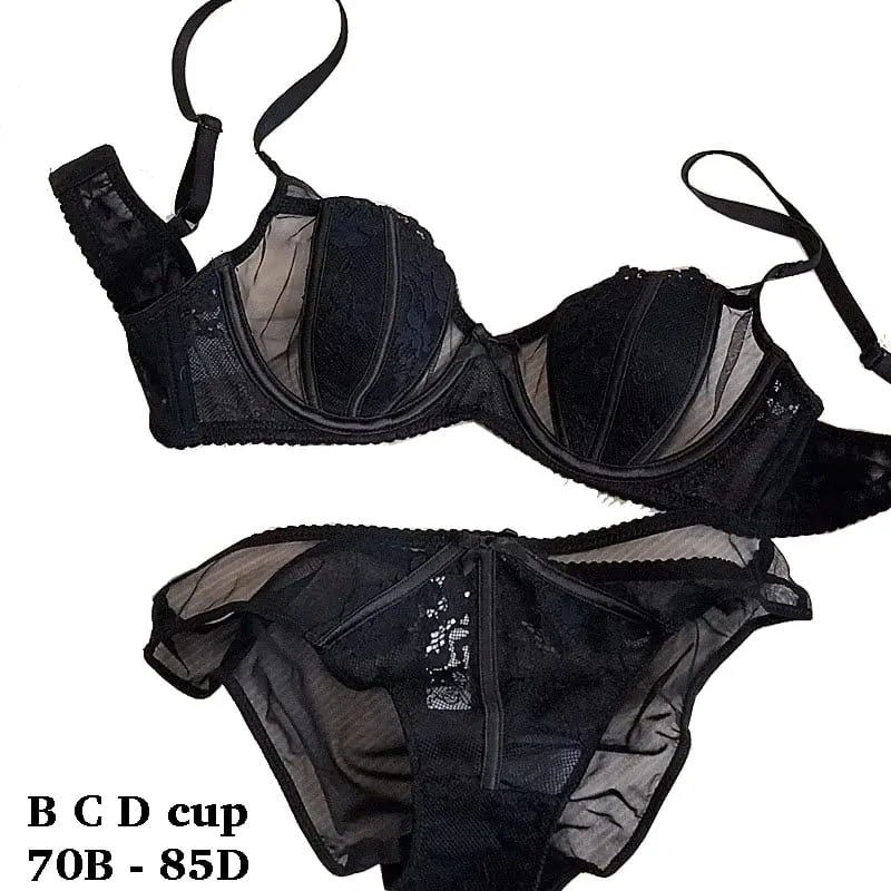 high quality sexy women bras and brief two piece set push up lace B C D cup wire summer lingerie underwear white pink red — image 2